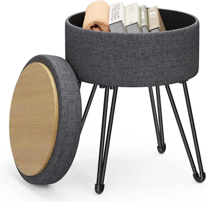Vanity Stool Chair, Small Ottoman Stool with Storage, Vanity Chair, 15.4 Dia. x 17.4 Inches, 4 Metal Legs, for Makeup Room, for