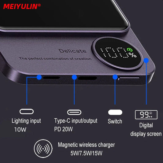 10000mAh Magnetic Wireless Power Bank 5000mAh Portable PD 20W Fast Charging External Battery for iPhone 14 13 Samsung Powerbank