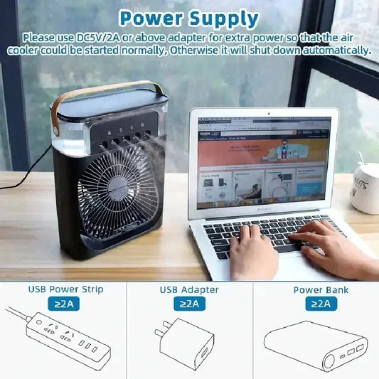 New 3 In 1 Fan AIr Conditioner Household Small Air Cooler LED Night Light Portable Humidifier Air Adjustment Fan Office Home Fan